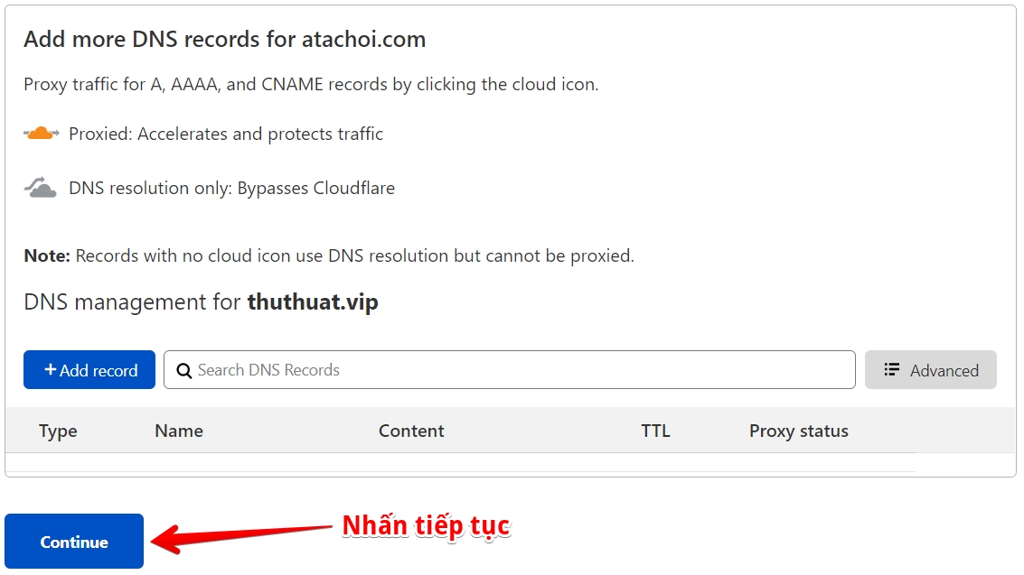 tiếp tục cài đặt
