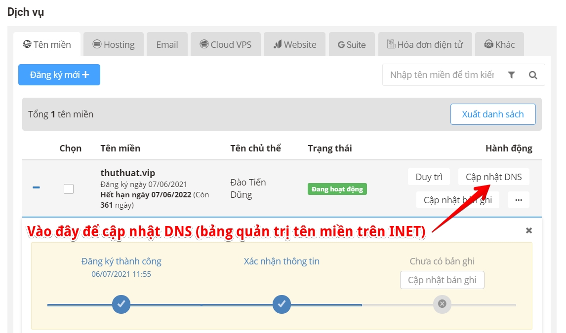 thay đổi dns trên inet